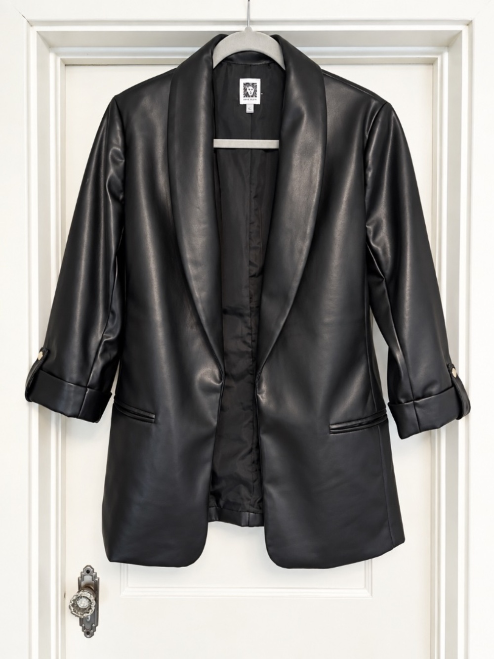 Anne Klein Black Faux Leather Blazer – Size L - Picture 4 of 5